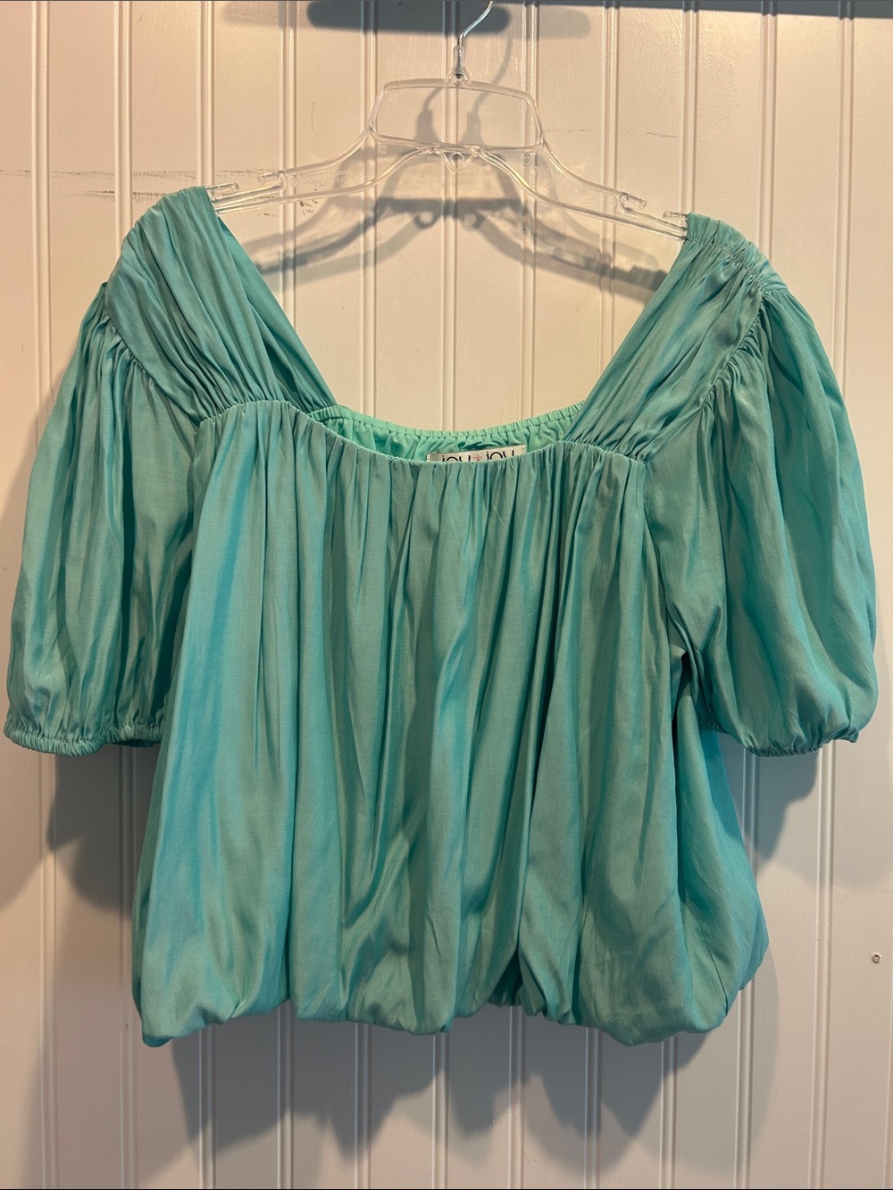 Joy Joy Light Teal Puff Sleeve Blouse